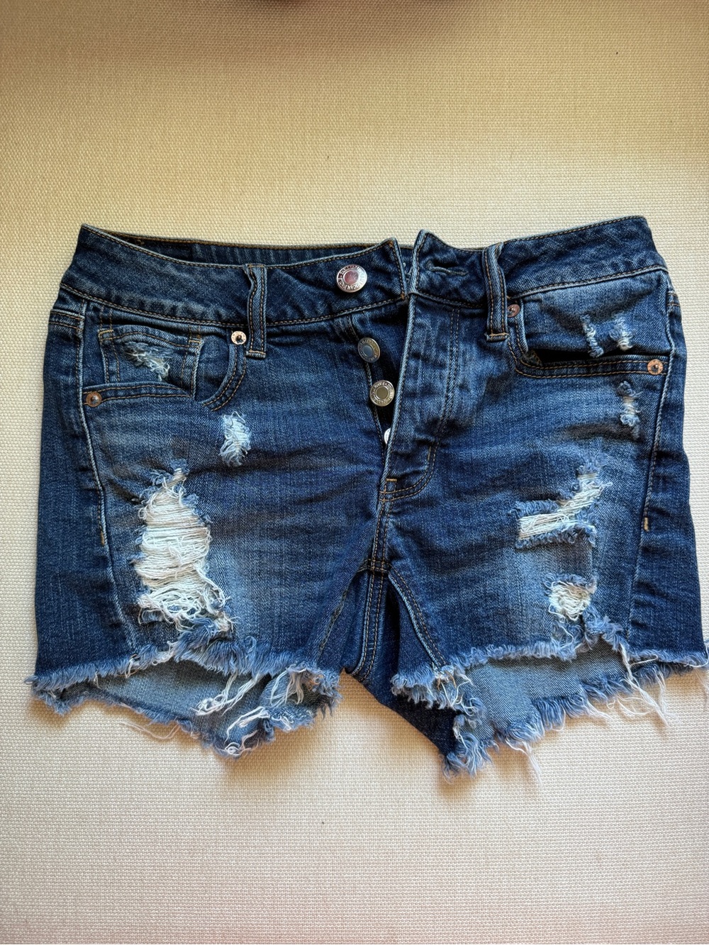American Eagle Outfitters Dark Blue Distressed Denim Cutoff Shorts